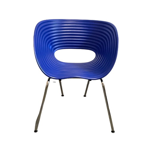 Ron Arad - Vitra - Eetkamerstoel op verchroomd onderstel - model Tom Vac - Blauw zitting - Eerste druk uit 1999!