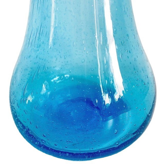 Image 1 of Vintage hoge handgeblazen glazen vaas blauw bubbels