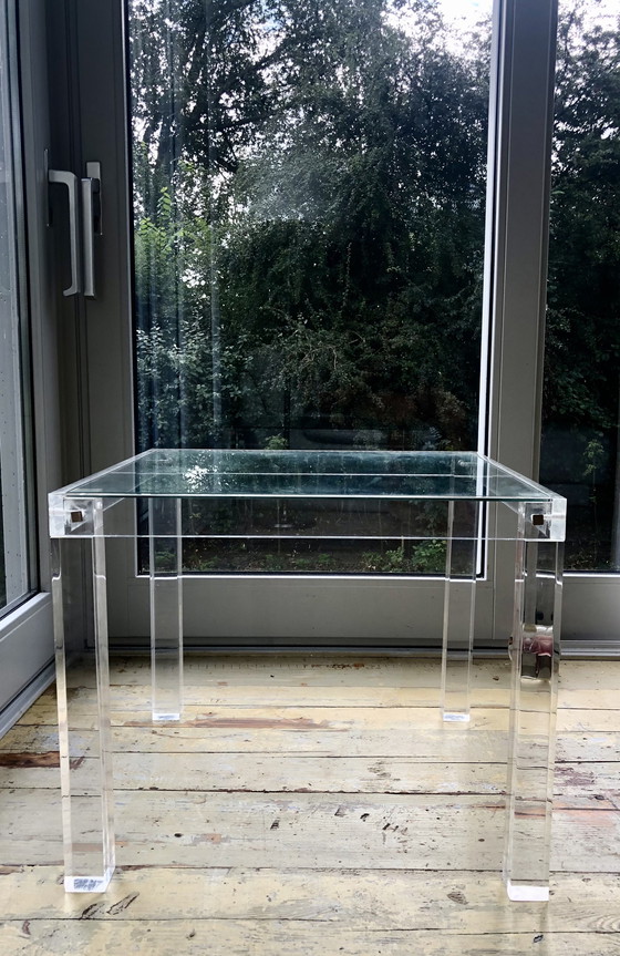 Image 1 of Lucite (Plexiglas) Bijzettafel Met Glazen Plaat