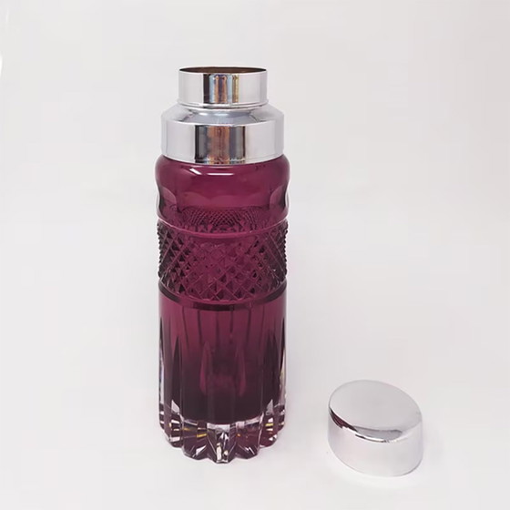 Image 1 of 1960S Prachtige Purple Bohemian Cut Glass Cocktail Shaker. Gemaakt in Italië