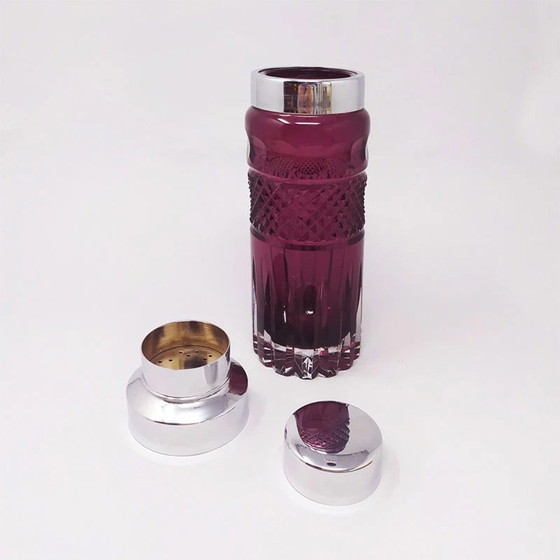 Image 1 of 1960S Prachtige Purple Bohemian Cut Glass Cocktail Shaker. Gemaakt in Italië