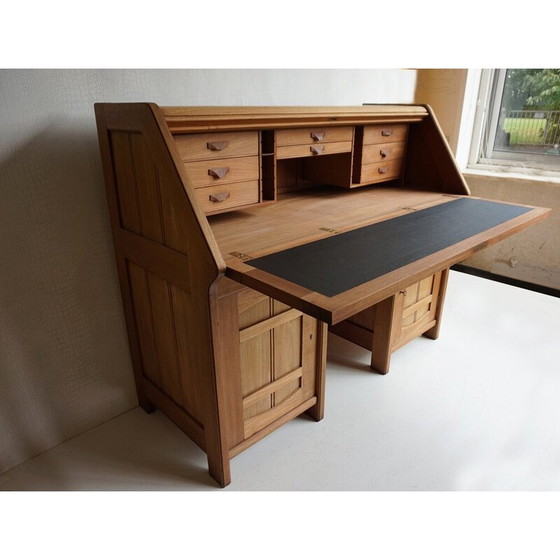 Image 1 of Vintage secretaire in massief mahonie en zwart leer, jaren 1900