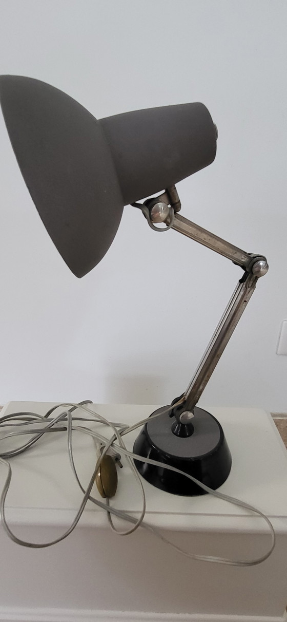 Image 1 of antieke bureaulamp, grijs gegranuleerd, scharnierend