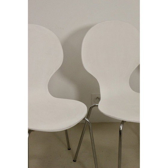 Image 1 of Set van 4 vintage woonkamerstoelen in gebogen houtfineer en chroom, Frankrijk 1970