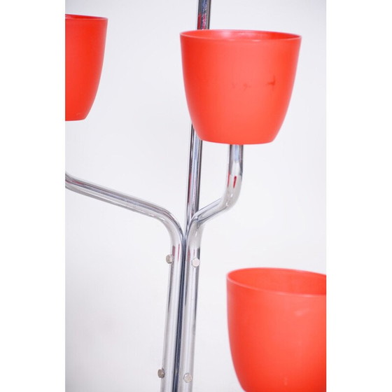 Image 1 of Vintage rode plastic en verchroomd stalen plantenbak, 1950