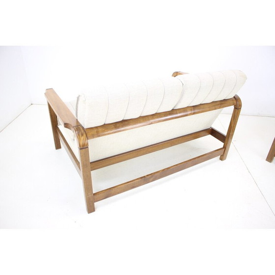 Image 1 of Paar vintage banken van stof en hout, Tsjechoslowakije 1970