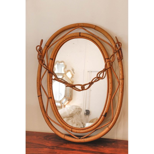 Vintage ovale spiegel in rotan