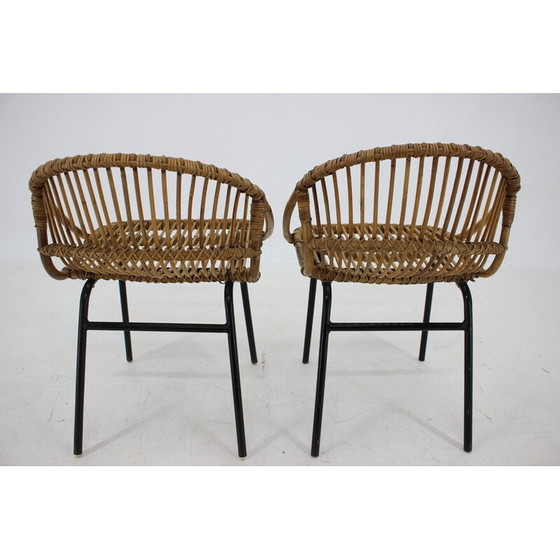 Image 1 of Paar vintage rotan en ijzeren loungestoelen van Alan Fuchs, Tsjecho-Slowakije 1970