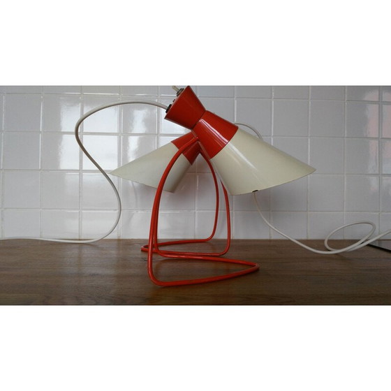 Image 1 of Paar vintage rood en wit metalen lampen van J. Hůrka voor Napako, 1960