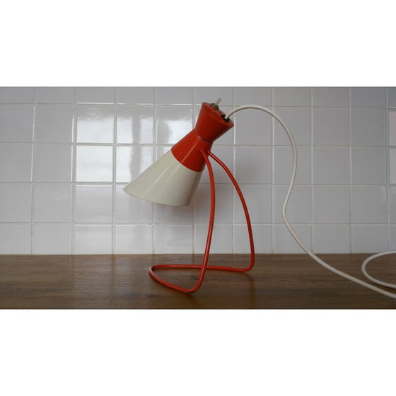 Image 1 of Paar vintage rood en wit metalen lampen van J. Hůrka voor Napako, 1960
