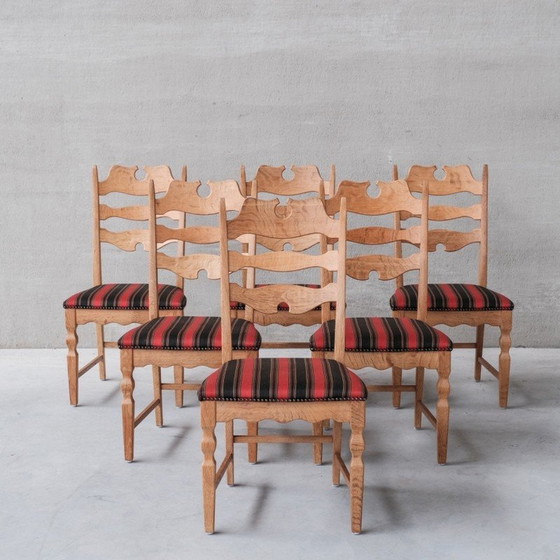 Image 1 of Set van 6 vintage eikenhouten Deense eetkamerstoelen van Henning Kjaernulf, jaren 1960