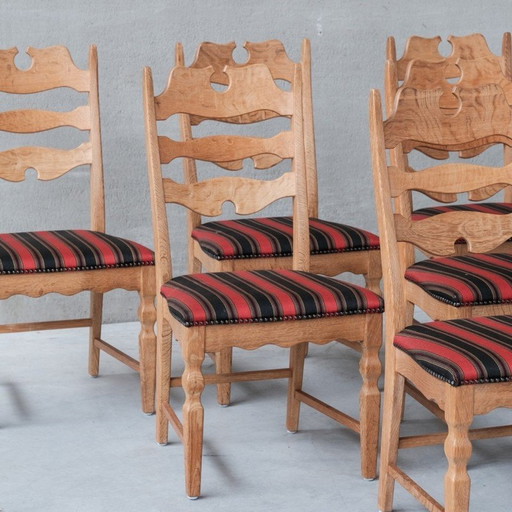 Set van 6 vintage eikenhouten Deense eetkamerstoelen van Henning Kjaernulf, jaren 1960