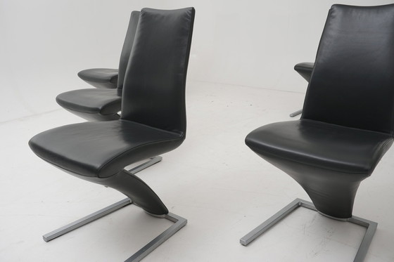 Image 1 of Rolf Benz 7800 stoelen 8 st. Antraciet lederen sledestoel