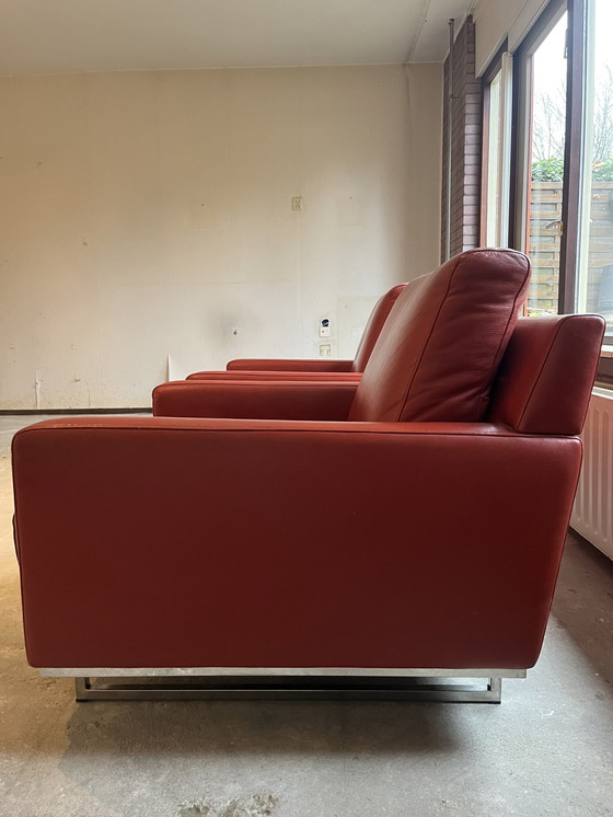 Image 1 of 2x Rode Leren Stoelen Van Hulshof