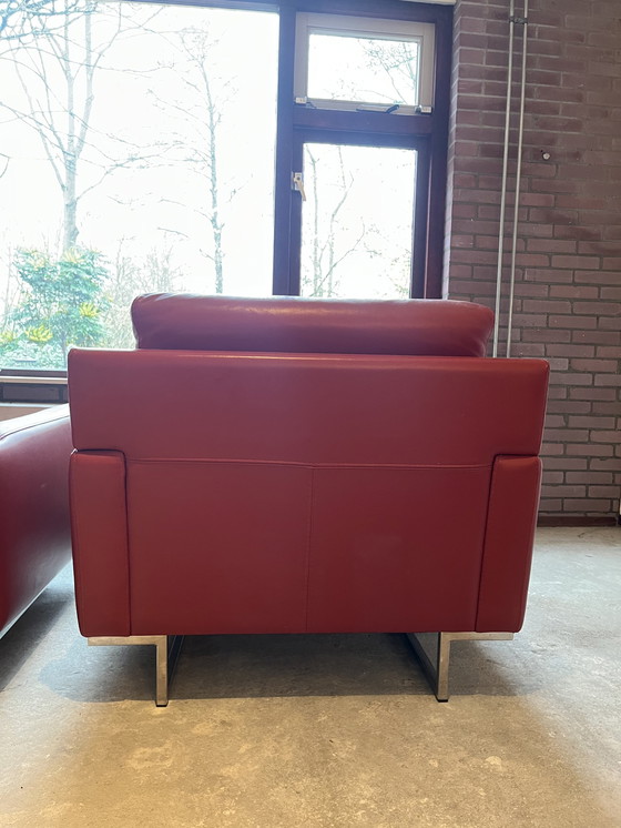 Image 1 of 2x Rode Leren Stoelen Van Hulshof