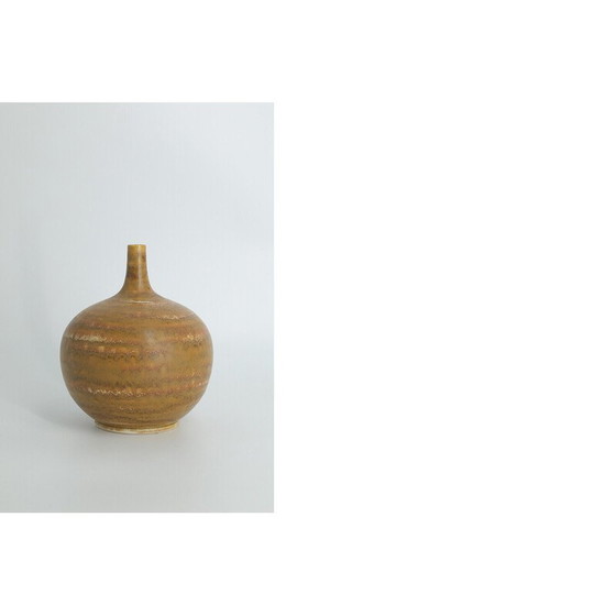 Image 1 of Vintage bolvormige bruine steengoed vaas van Gunnar Borg voor Höganäs Keramik, Zweden 1960