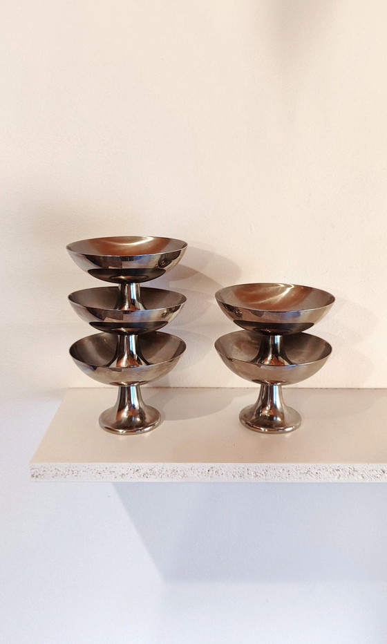 Image 1 of 1950'S Roestvrijstalen "Alessi Alfra" Ijs-/Dessertbekers- Set Van 5