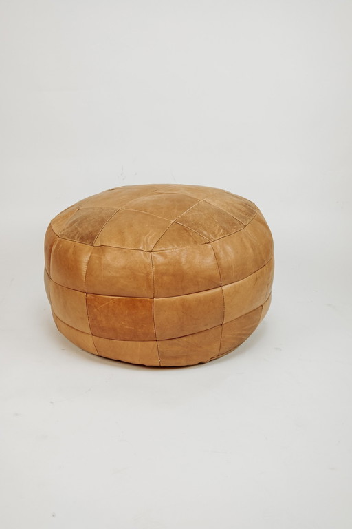 Vintage Leren Patchwork Poef Jaren 70
