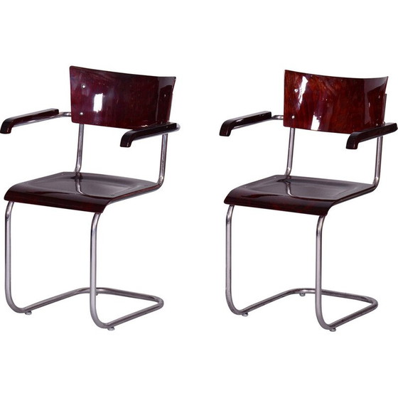 Image 1 of Paar vintage fauteuils in beukenhout en verchroomd staal van Mart Stam voor Robert Slezak, Tsjechië 1930