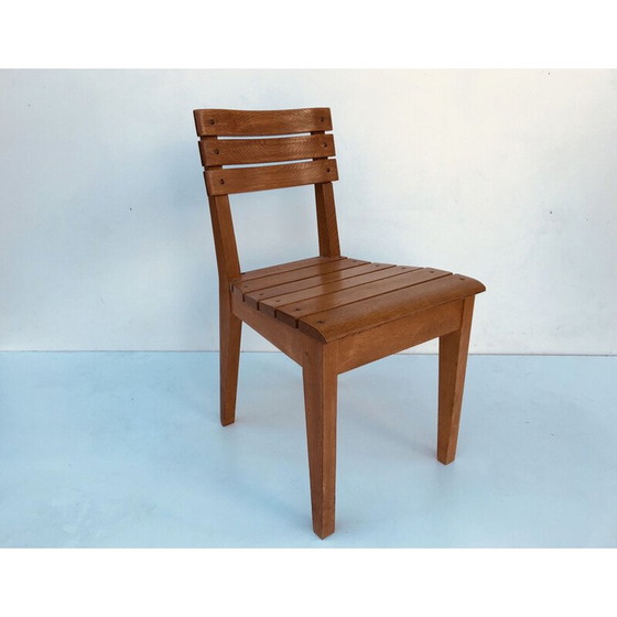 Image 1 of Suite van 6 vintage eiken stoelen door Charles Dudouyt voor La Gentilhommière, Frankrijk 1960