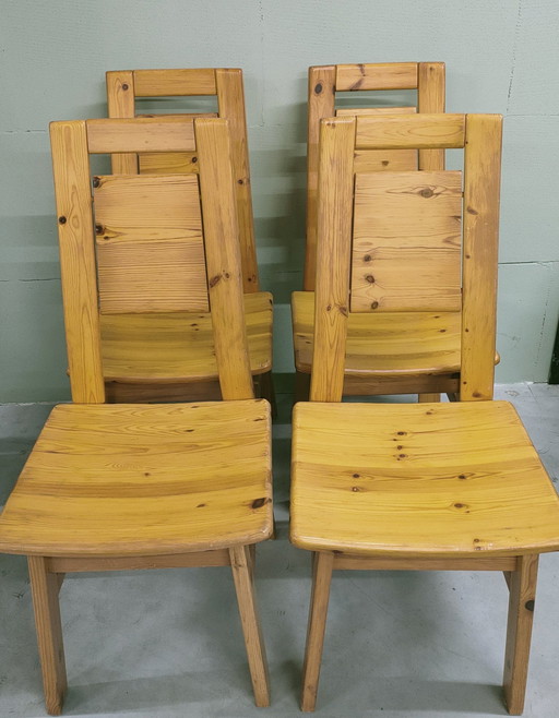 4 Vintage Vurenhouten Stoelen Jaren 60-70