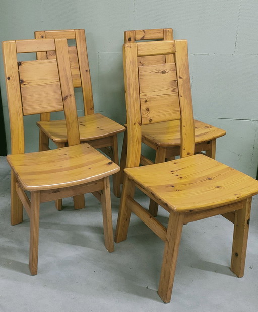 4 Vintage Vurenhouten Stoelen Jaren 60-70