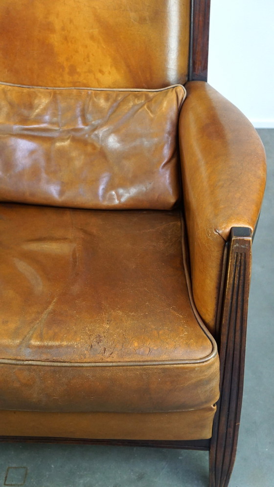 Image 1 of 2 x Schapenleren Artdeco fauteuil met een hoge rug