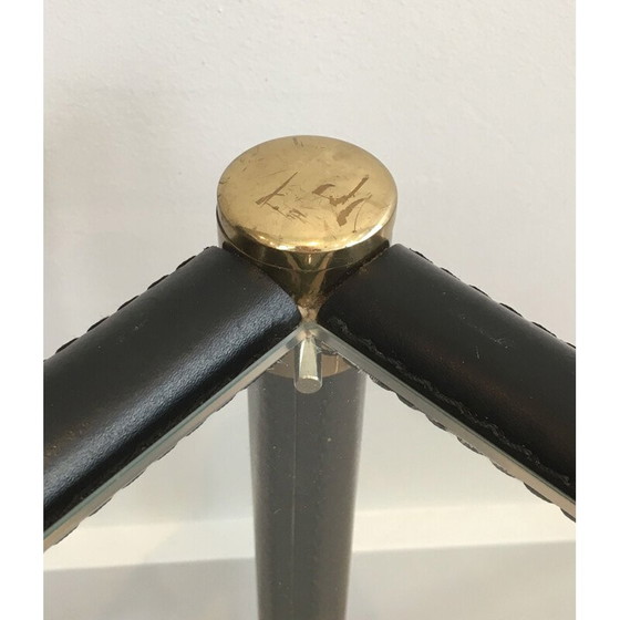 Image 1 of Paar vintage vierkante messing bankeinden met zwart leren omhulsels, 1970