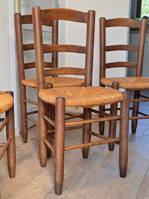 4x Brutalistische stoelen van stro