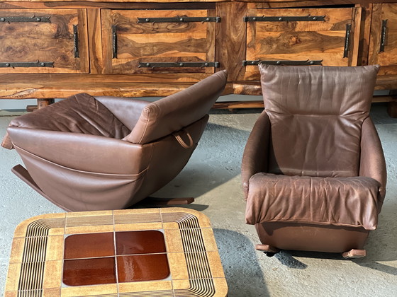 Image 1 of Paar De Sede schommelstoelen, Zwitsers 1970 in bruin leer