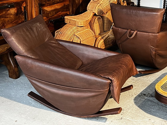 Image 1 of Paar De Sede schommelstoelen, Zwitsers 1970 in bruin leer