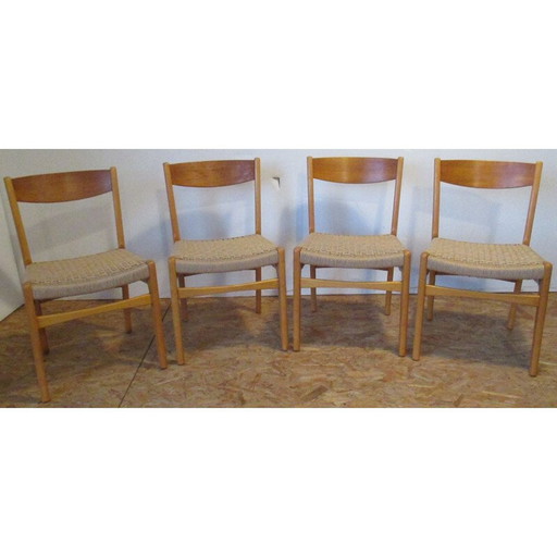 Set van 4 vintage beuken stoelen, Zweden
