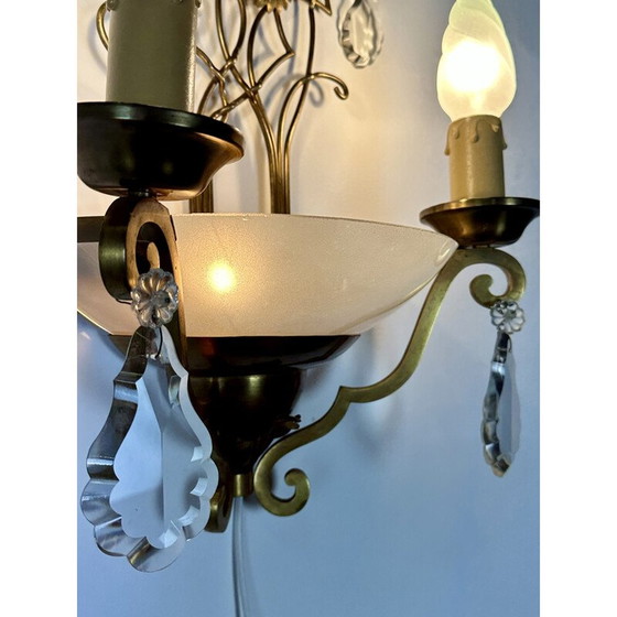 Image 1 of Paar vintage messing wandlampen met papil decor, 1940-1950