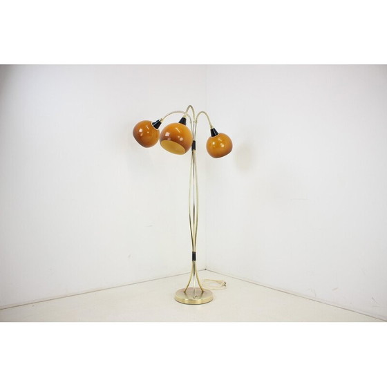 Image 1 of Vintage vloerlamp in messing, kunststof en leer, Tsjecho-Slowakije 1960