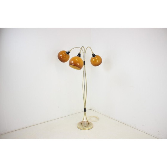 Image 1 of Vintage vloerlamp in messing, kunststof en leer, Tsjecho-Slowakije 1960