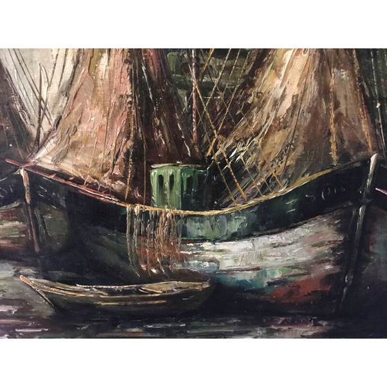 Image 1 of Vintage olieverf op doek "Uitzicht op de haven" door C.R. Ronveaux, 1940