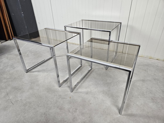 Image 1 of Vintage mimiset nesttables chroom/verguld 23k