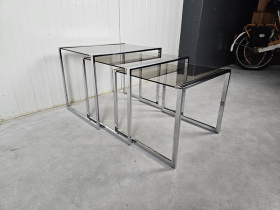 Image 1 of Vintage mimiset nesttables chroom/verguld 23k