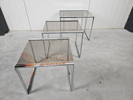 Image 1 of Vintage mimiset nesttables chroom/verguld 23k