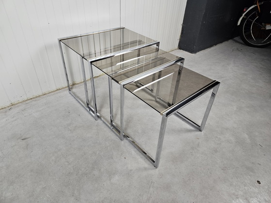 Image 1 of Vintage mimiset nesttables chroom/verguld 23k