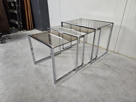 Image 1 of Vintage mimiset nesttables chroom/verguld 23k