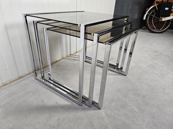 Image 1 of Vintage mimiset nesttables chroom/verguld 23k