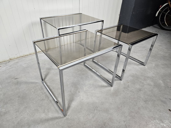 Image 1 of Vintage mimiset nesttables chroom/verguld 23k