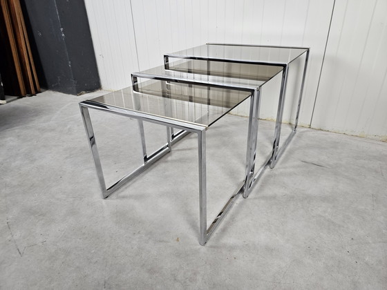 Image 1 of Vintage mimiset nesttables chroom/verguld 23k