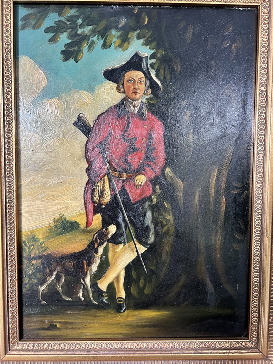 Image 1 of Schilderij Jager Met Hond 