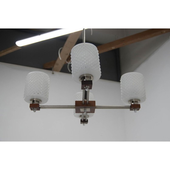 Image 1 of Mid-eeuwse kroonluchter met 4 lamellen, Tsjecho-Slowakije 1950