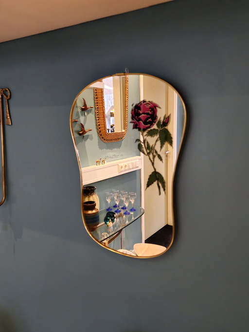 Jaren 50 Spiegel Wandspiegel Roos Mirror Goud Messing 