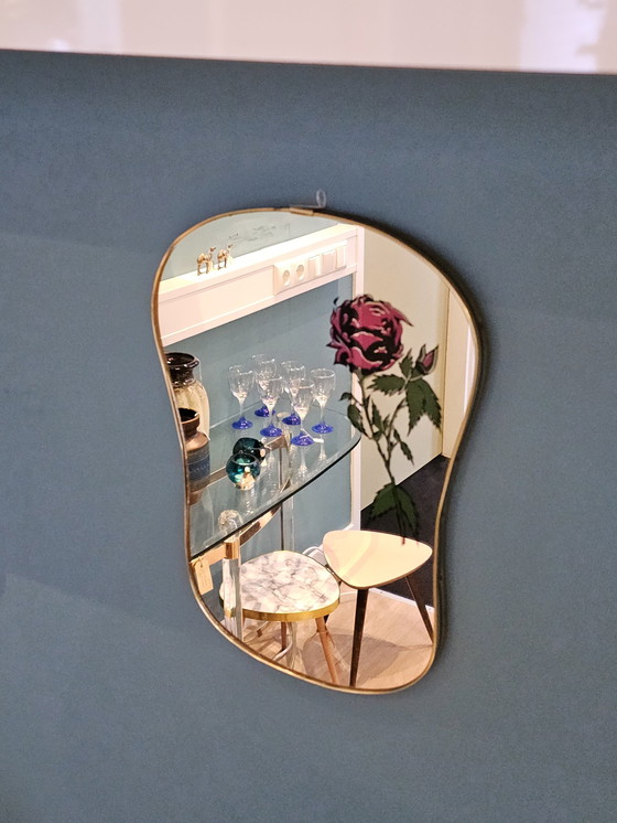 Image 1 of Jaren 50 Spiegel Wandspiegel Roos Mirror Goud Messing 