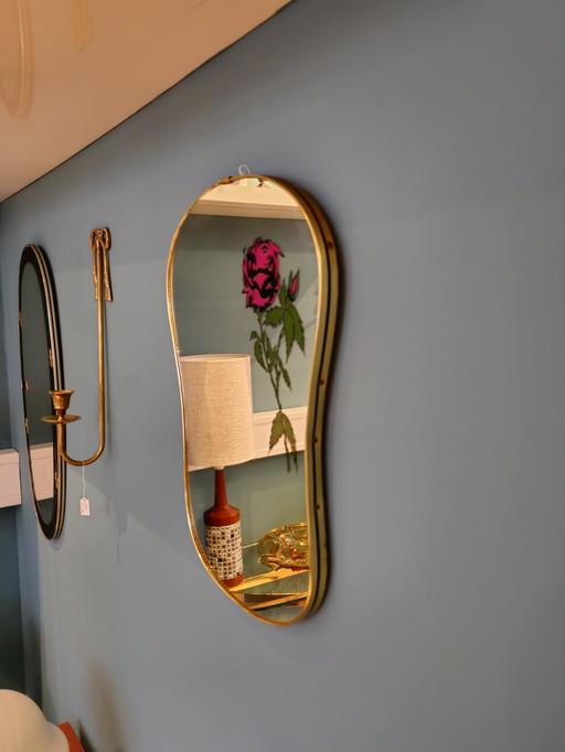 Jaren 50 Spiegel Wandspiegel Roos Mirror Goud Messing 