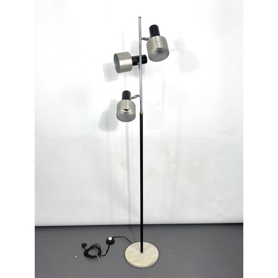 Image 1 of Mid-eeuwse marmeren en metalen vloerlamp met drie armen, Italië 1960